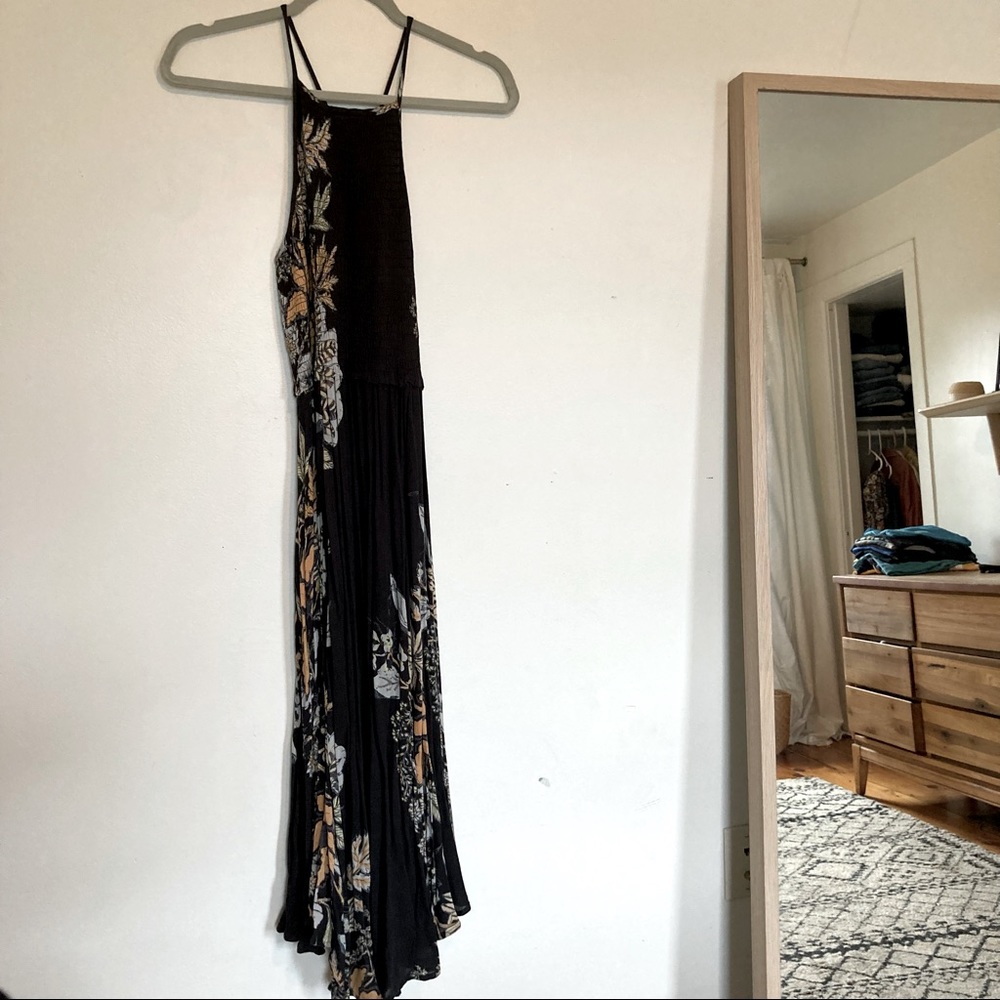 Free People Boho Black/dark grey floral maxi dress